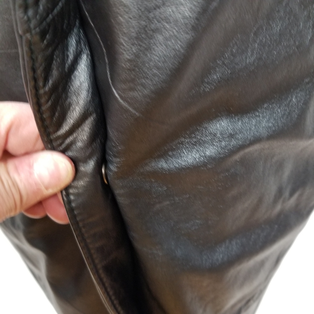 VTG Wilsons Thinsulate Black Genuine Leather Women's Petite S Button Trench Coat - Picture 10 of 15